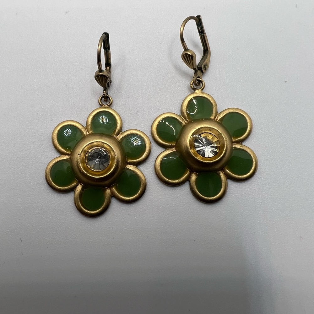 Green enamel flower earrings